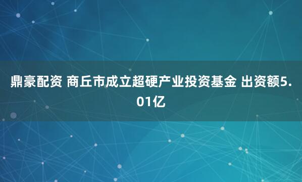 鼎豪配资 商丘市成立超硬产业投资基金 出资额5.01亿